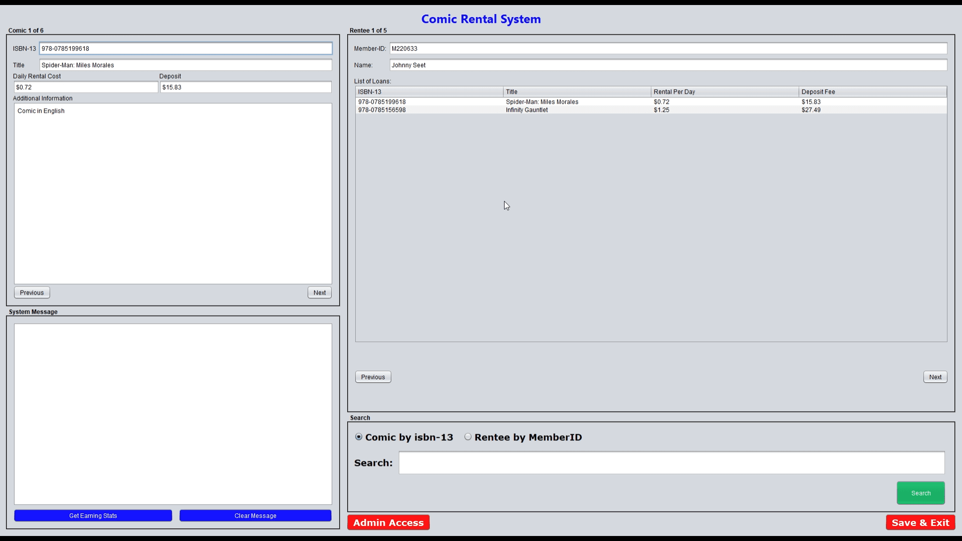 Comic Rental System